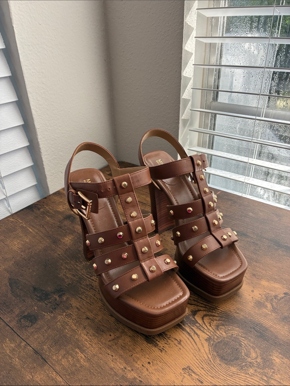 Michael Kors Brown Studded Platform Sandals